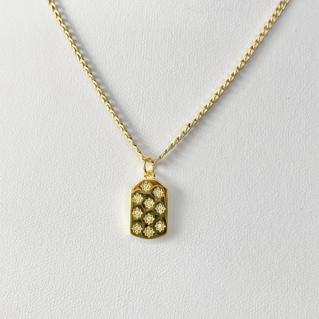 Gold CZ Stars Tag Necklace image 0