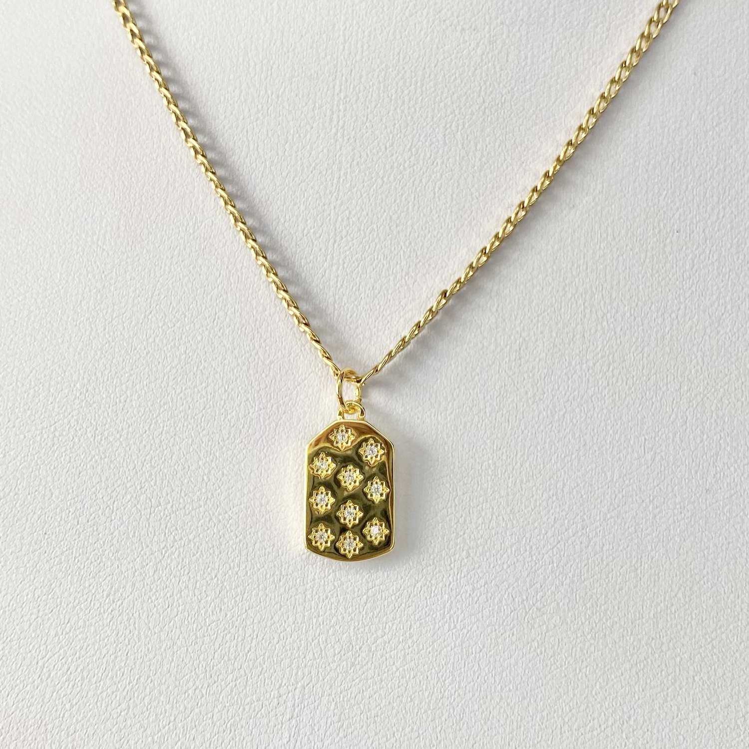 Gold CZ Stars Tag Necklace image 0