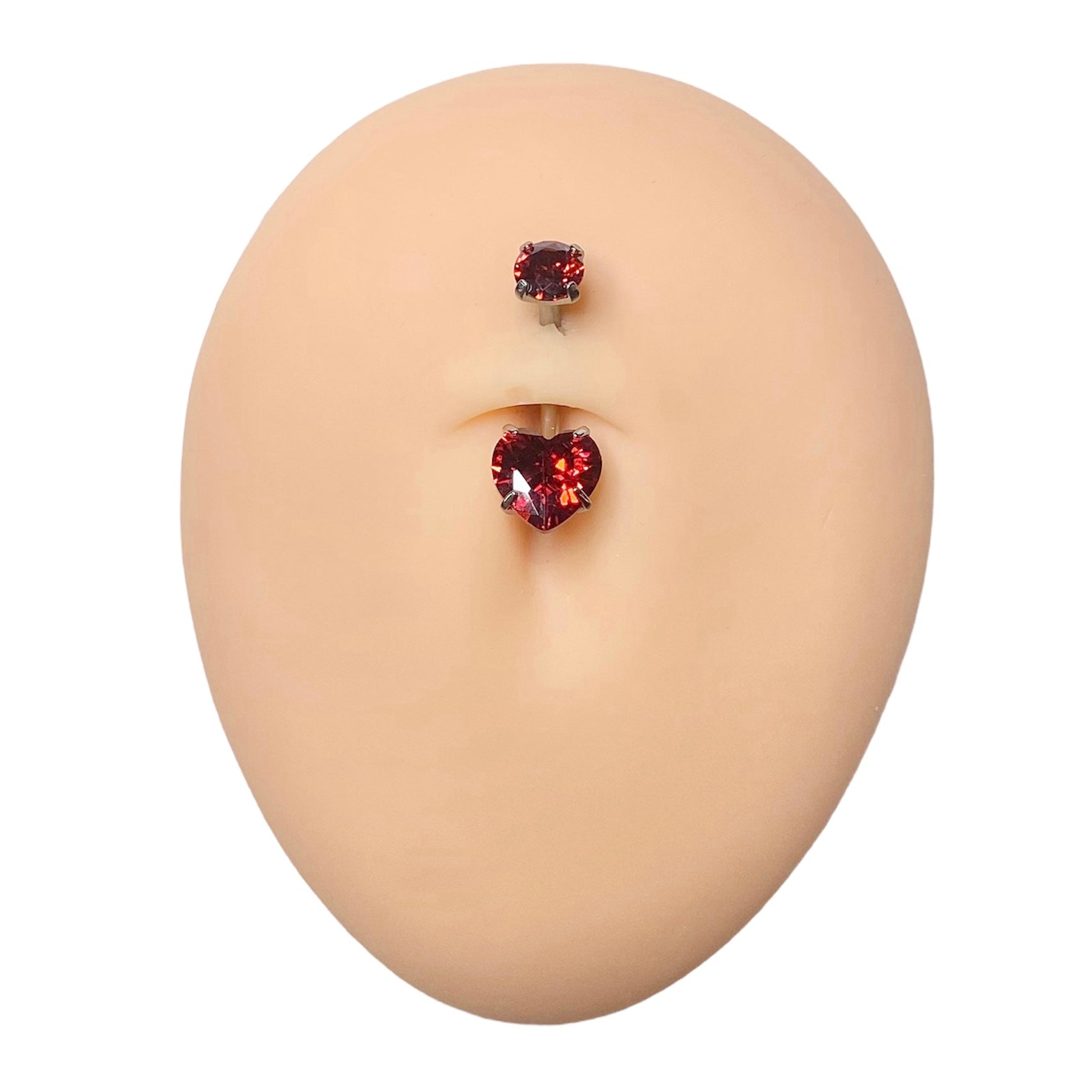 Red CZ Round Top Heart Belly Bar image 0