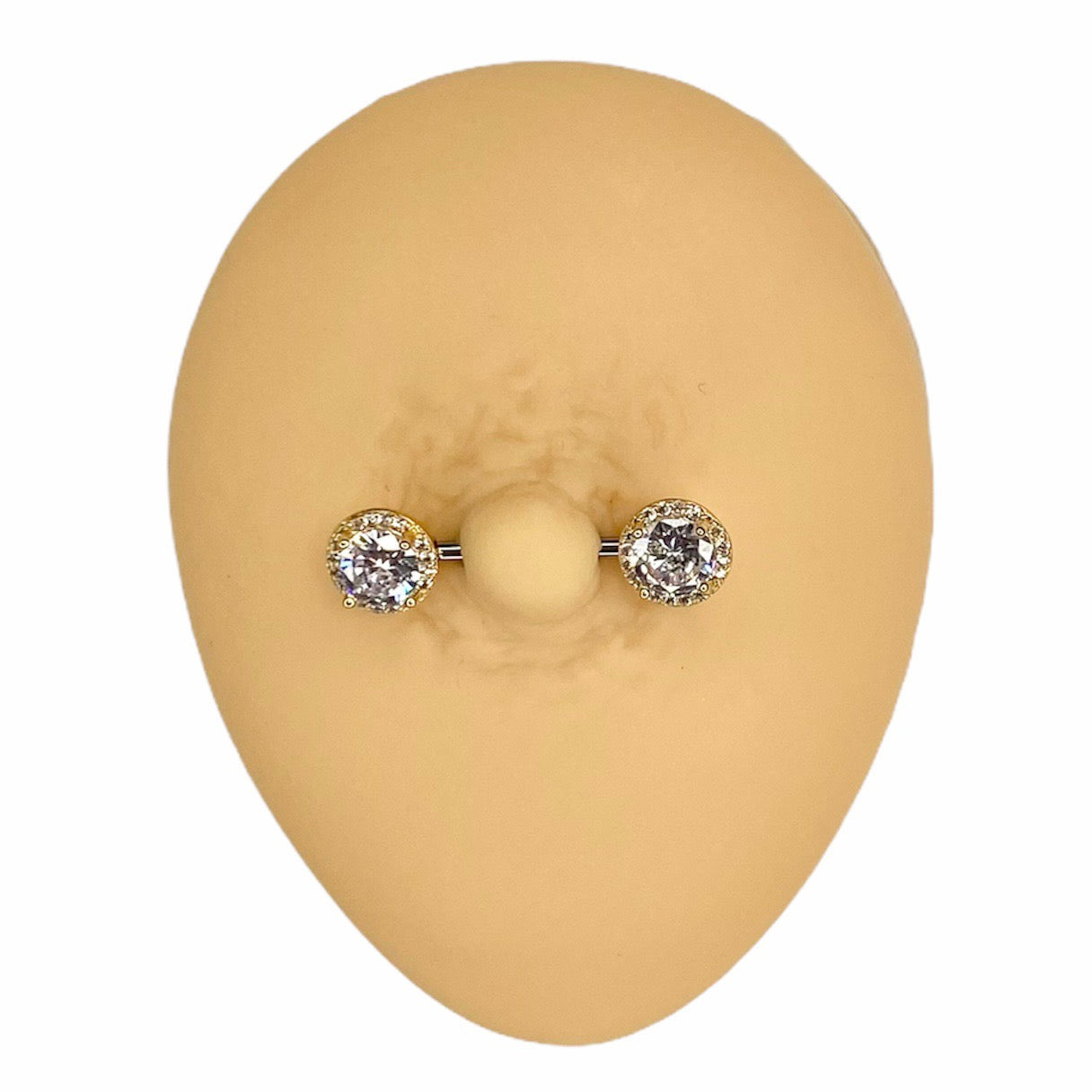 Gold Round Bling CZ Paved Outline Nipple Bar image 0