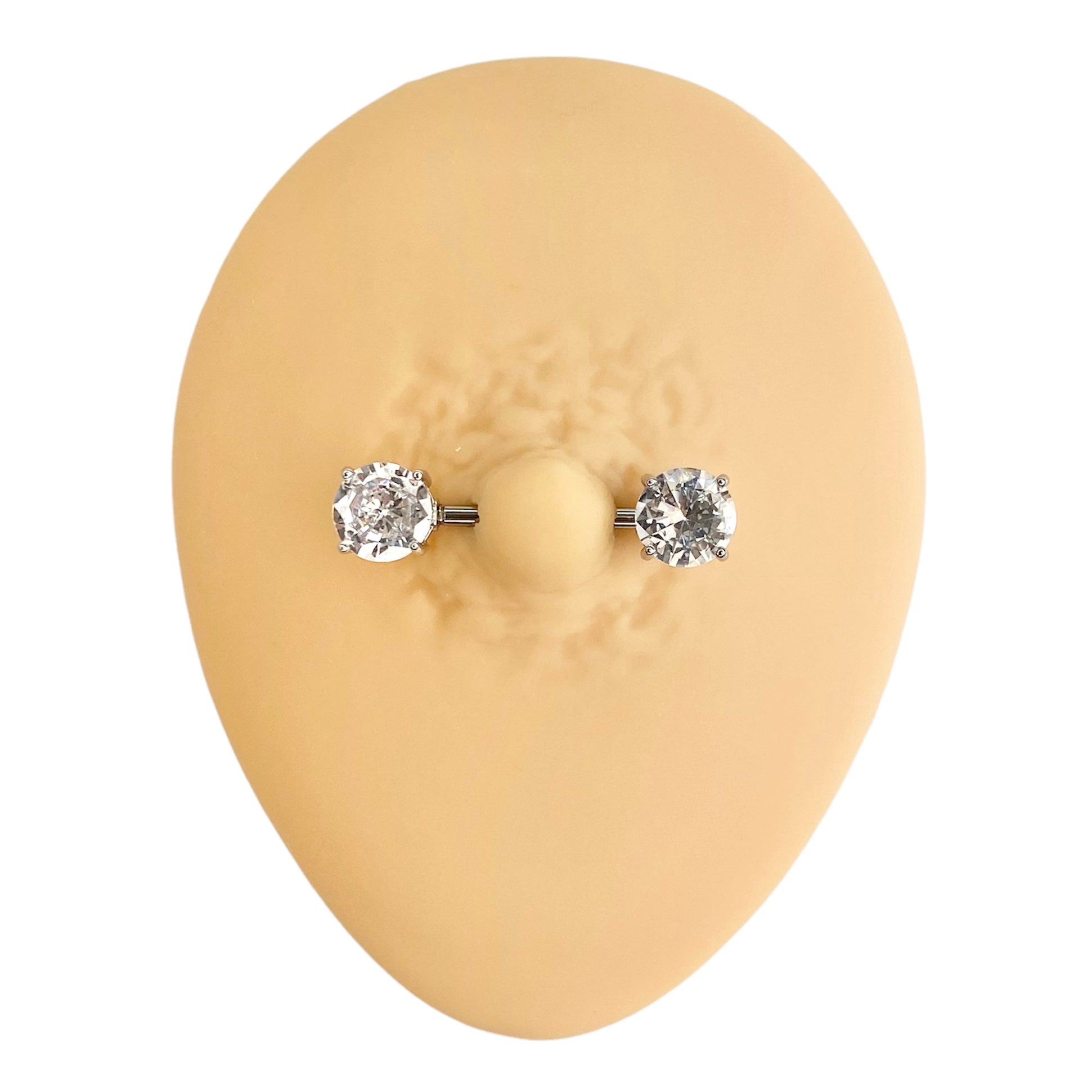 Silver Round Cubic Zirconia Prong Set Nipple Bar image 0