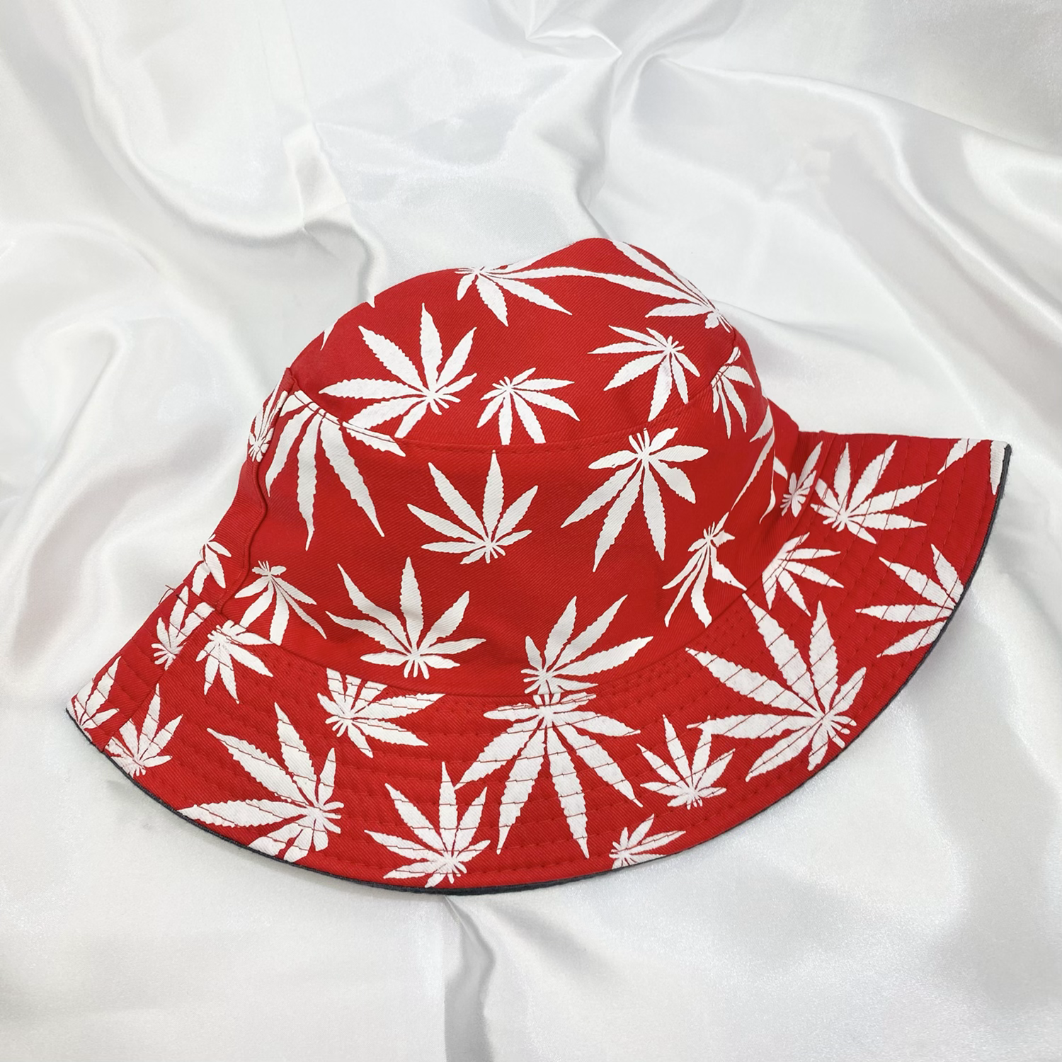 Red & White Weed Leaf Bucket Hat image 0