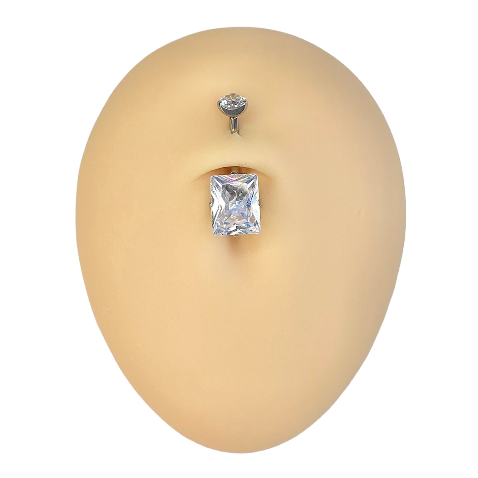 Silver Rectangle Cubic Zirconia Belly Bar image 0