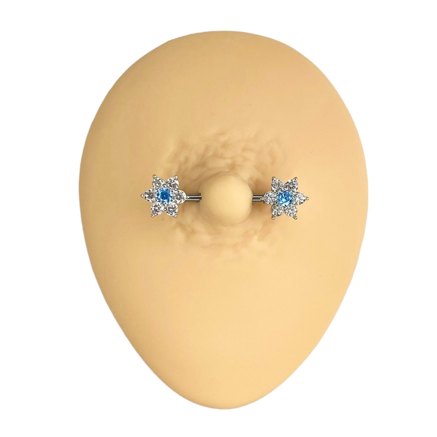 Silver Blue Cubic Zirconia Flower Nipple Bar image 0