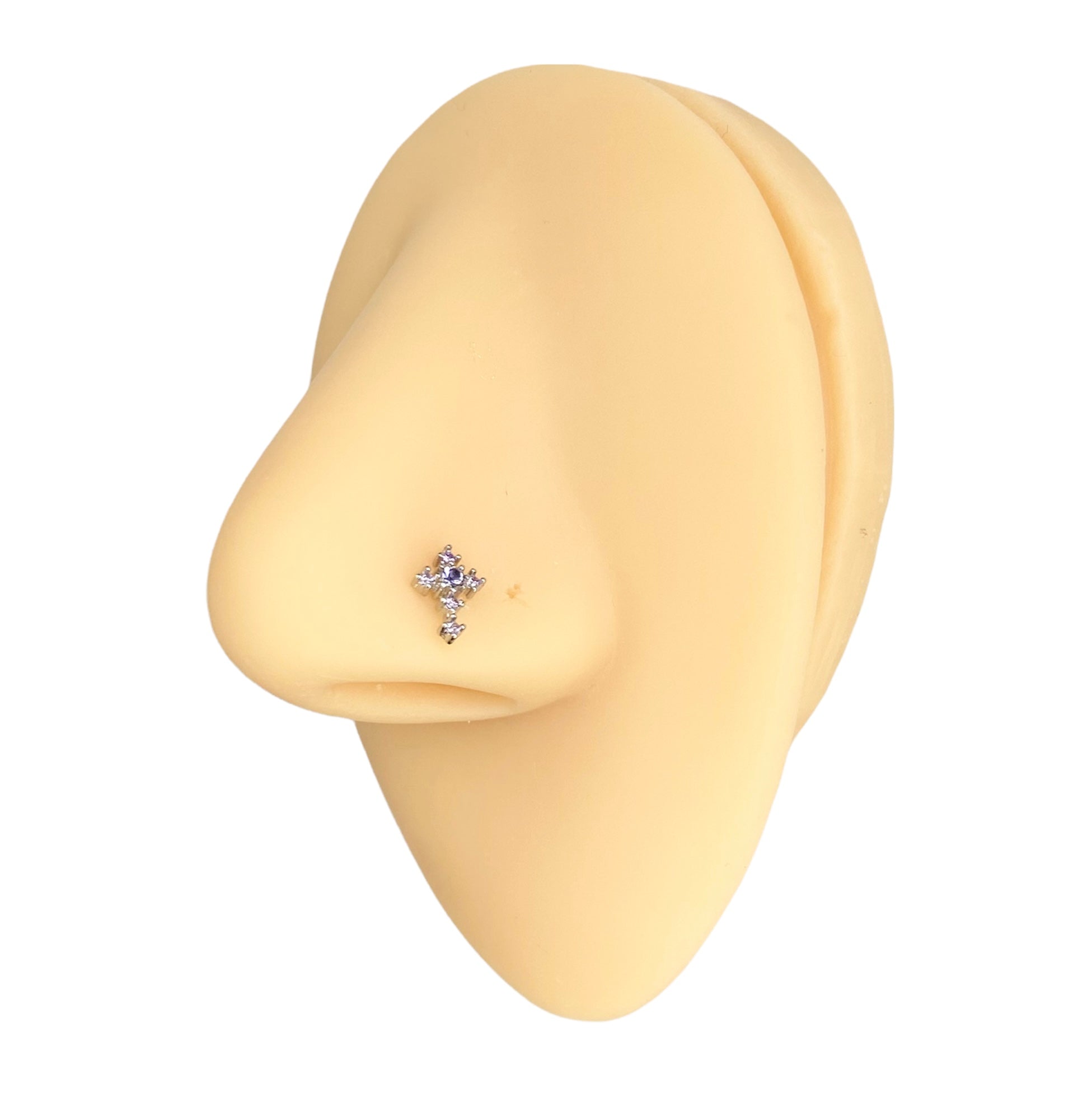 Purple CZ Cross Nose Stud image 0