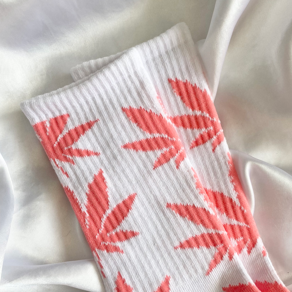 White & Peachy Pink Weed Leaf Socks image 0