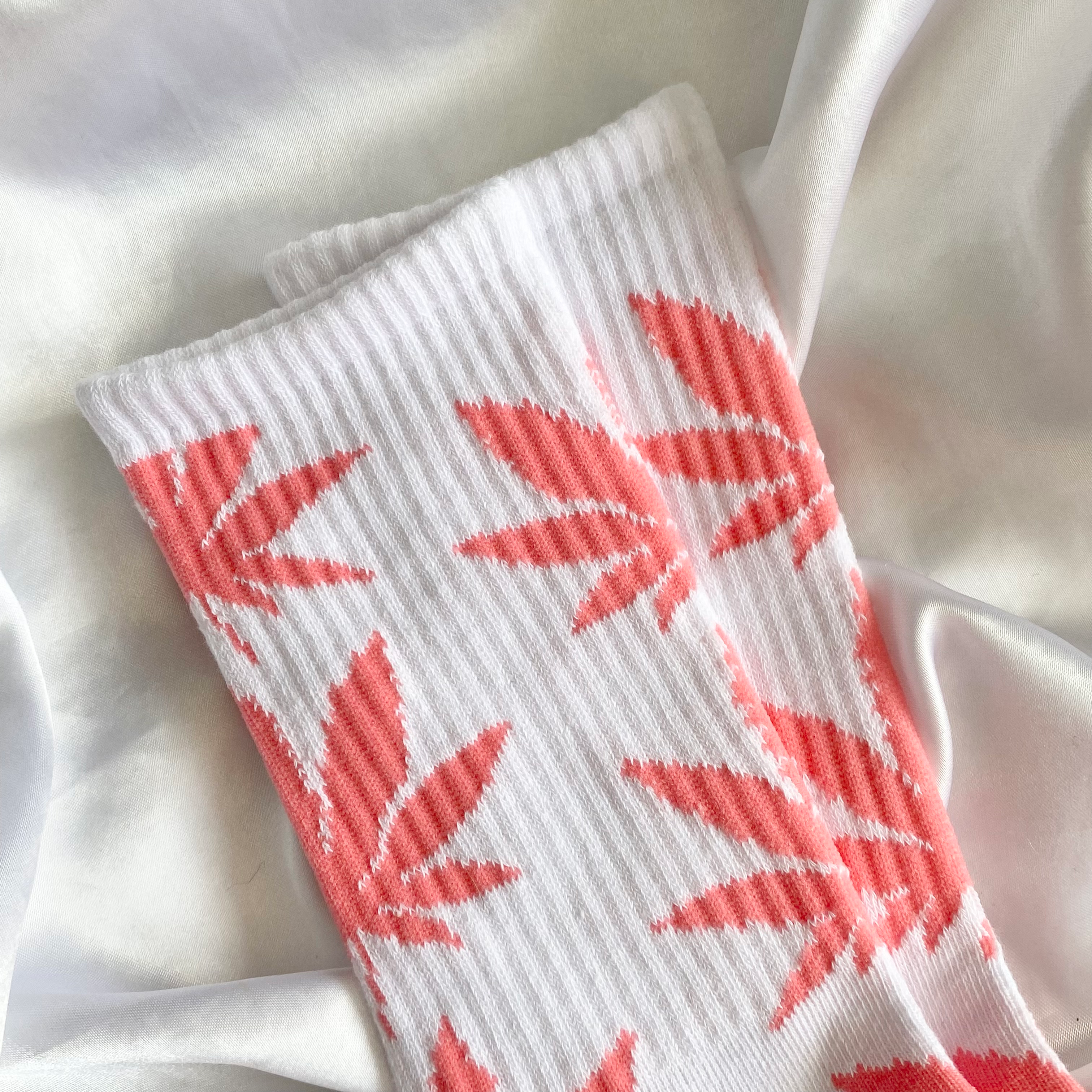 White & Peachy Pink Weed Leaf Socks image 0