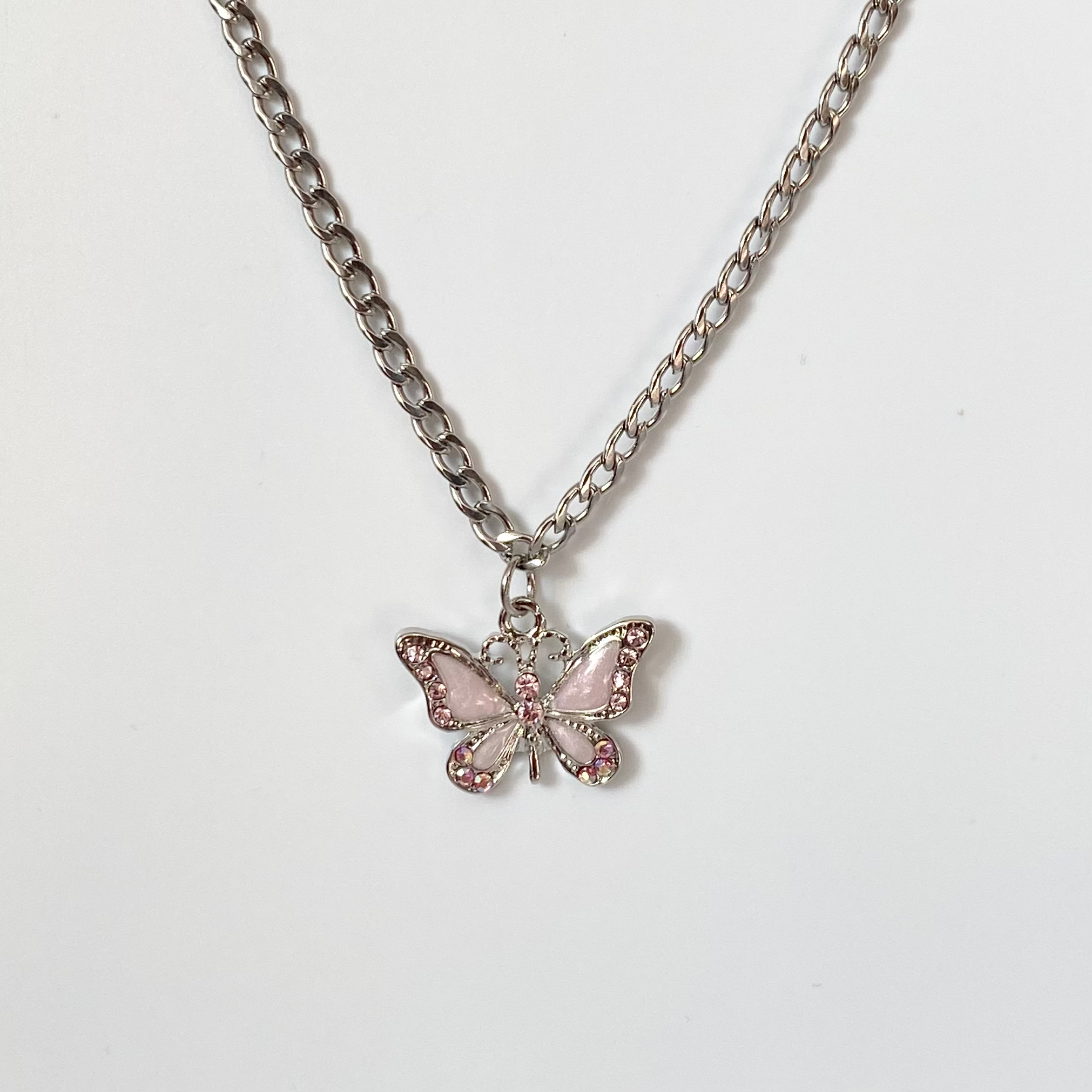 Pink Crystal Y2K Butterfly Necklace image 0