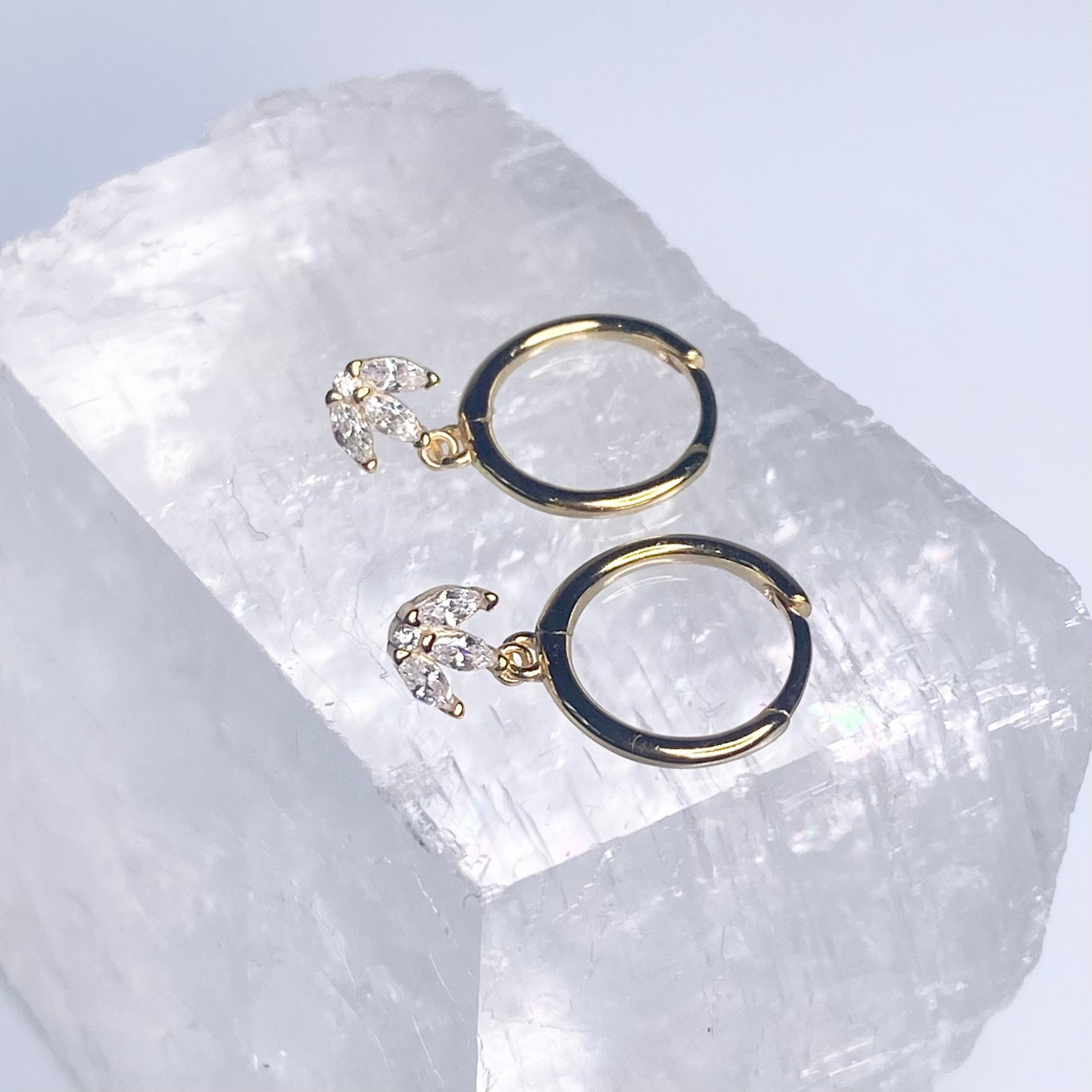 Gold Mini CZ Lotus Hoop Earrings image 0
