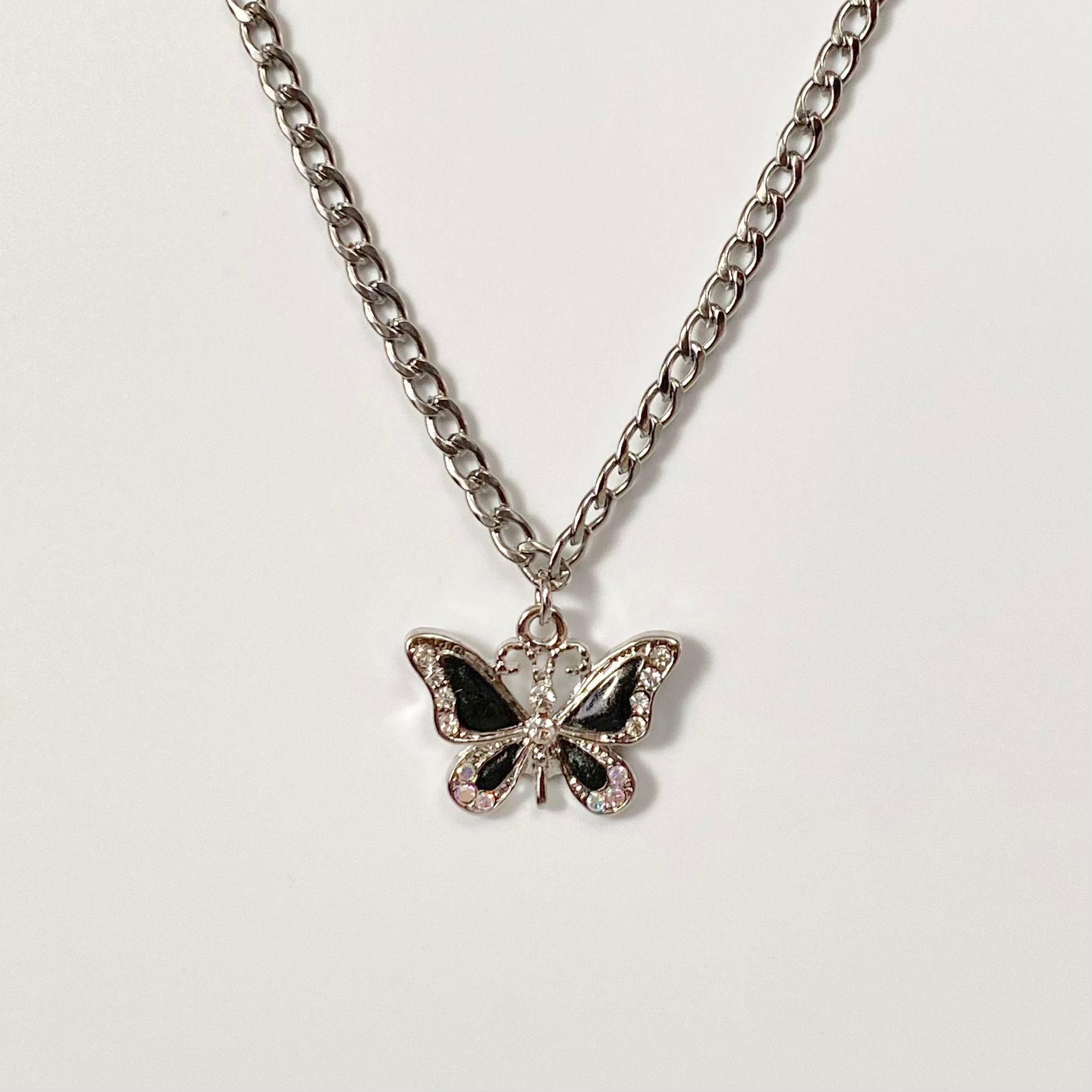 Black Crystal Y2K Butterfly Necklace image 0