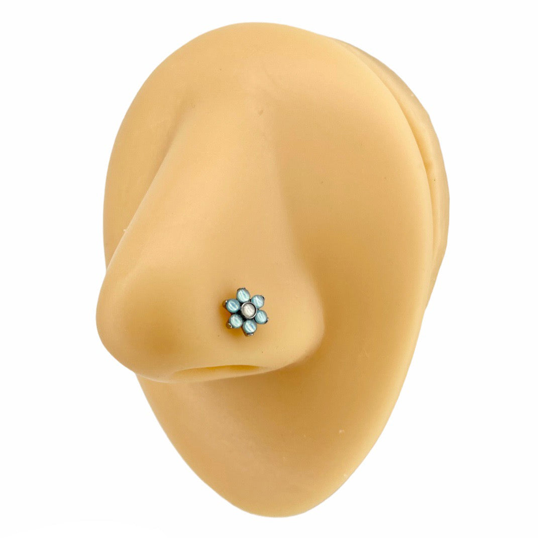 Blue Illuminating Flower Nose Stud image 0