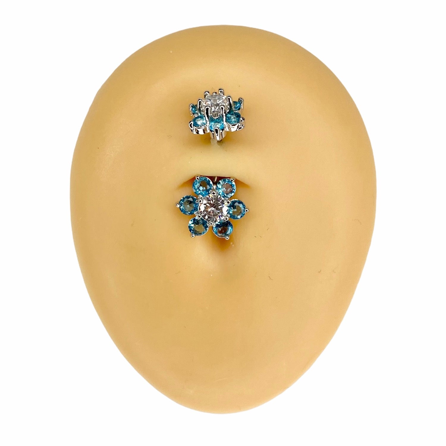 Blue Double End CZ Flower Belly Bar  image 0