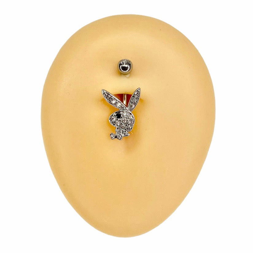 Silver Black Eye CZ Playboy Belly Bar  image 0