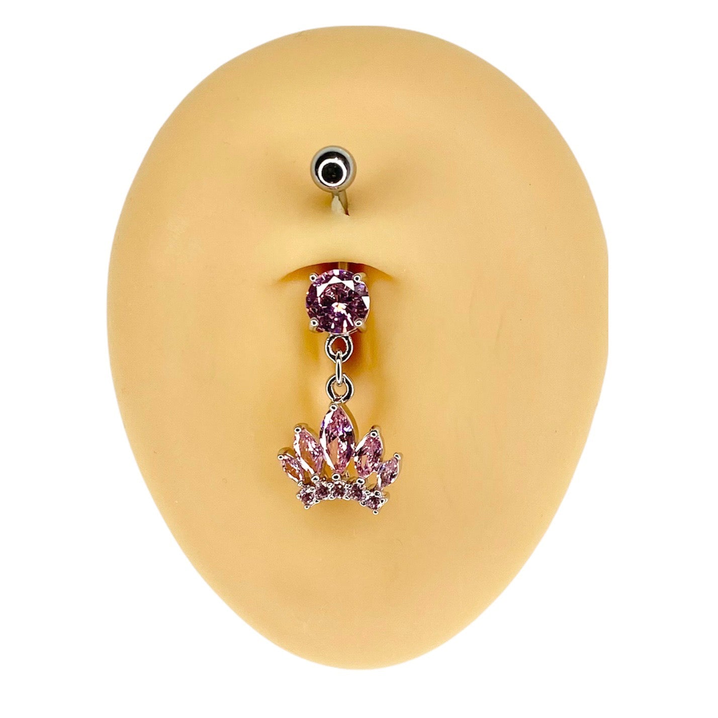 Pink CZ Marquise Crown Dangle Belly Bar  image 0