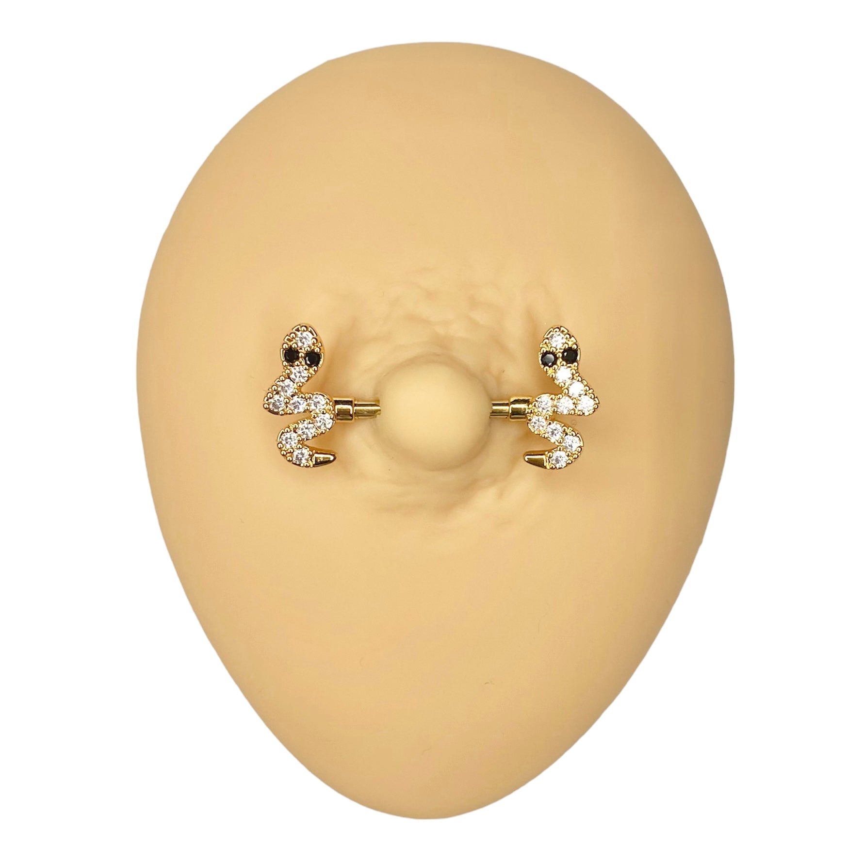 Gold CZ Black Eye Snake Nipple Bar image 0
