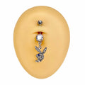 Silver Blue Eye CZ Playboy Dangle Belly Bar  image 0