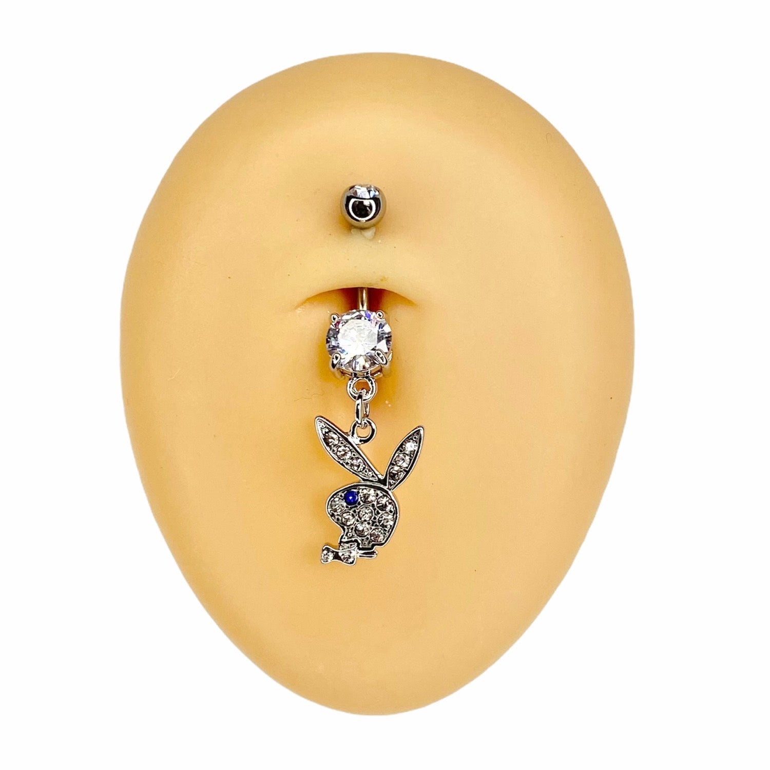 Silver Blue Eye CZ Playboy Dangle Belly Bar  image 0