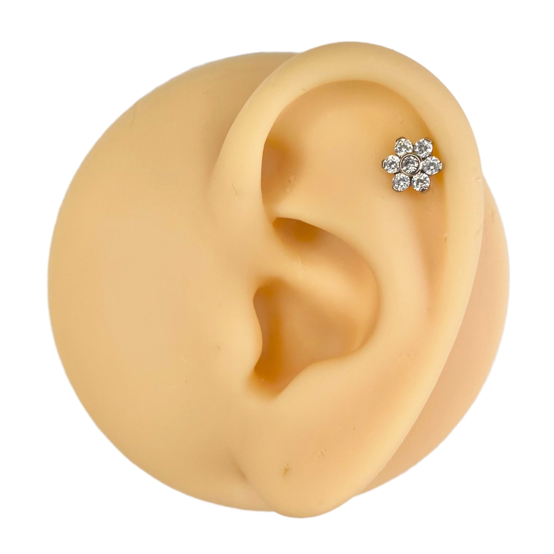 Silver CZ Flower Titanium Flat Back Stud image 0