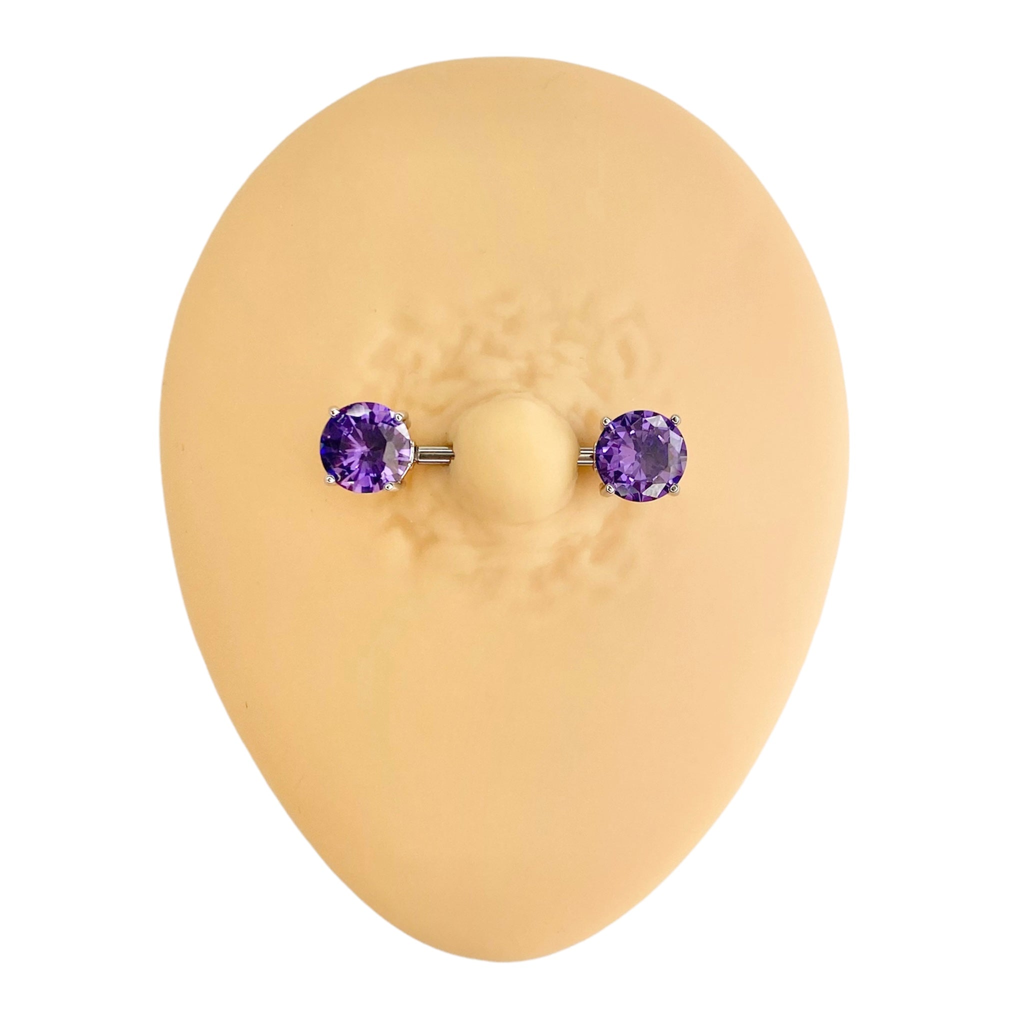 Purple Round Cubic Zirconia Prong Set Nipple Bar image 0