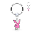 Pink Enamel Playboy Dangle Captive Hoop Ring image 0