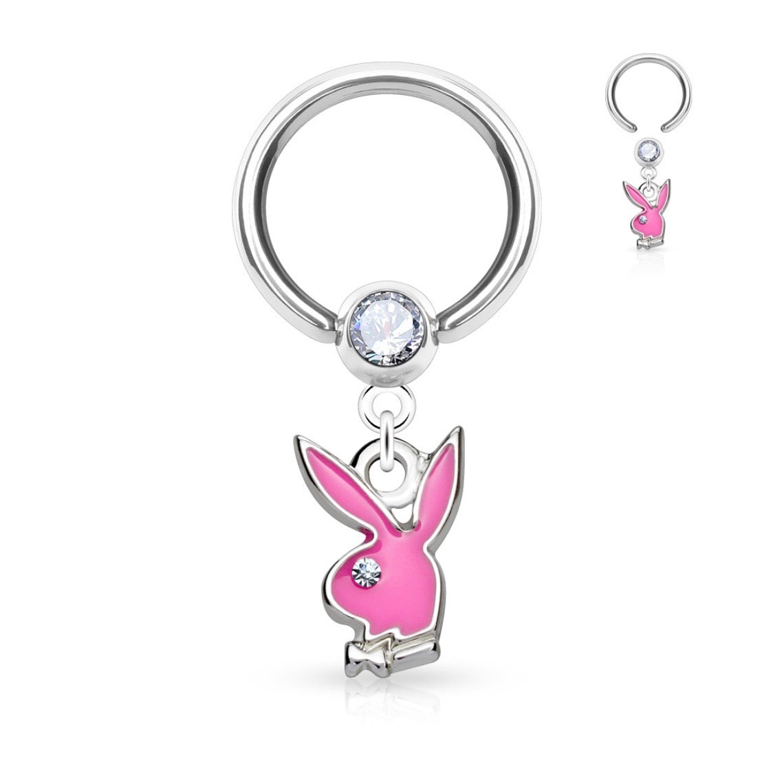 Pink Enamel Playboy Dangle Captive Hoop Ring image 0