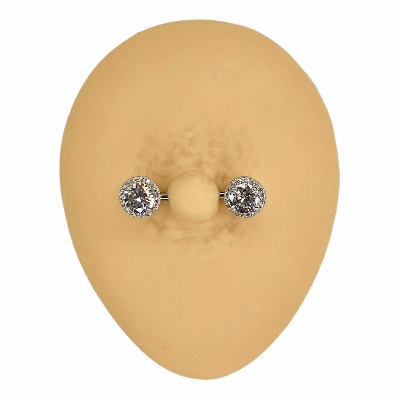 Silver Round Bling CZ Paved Outline Nipple Bar image 0