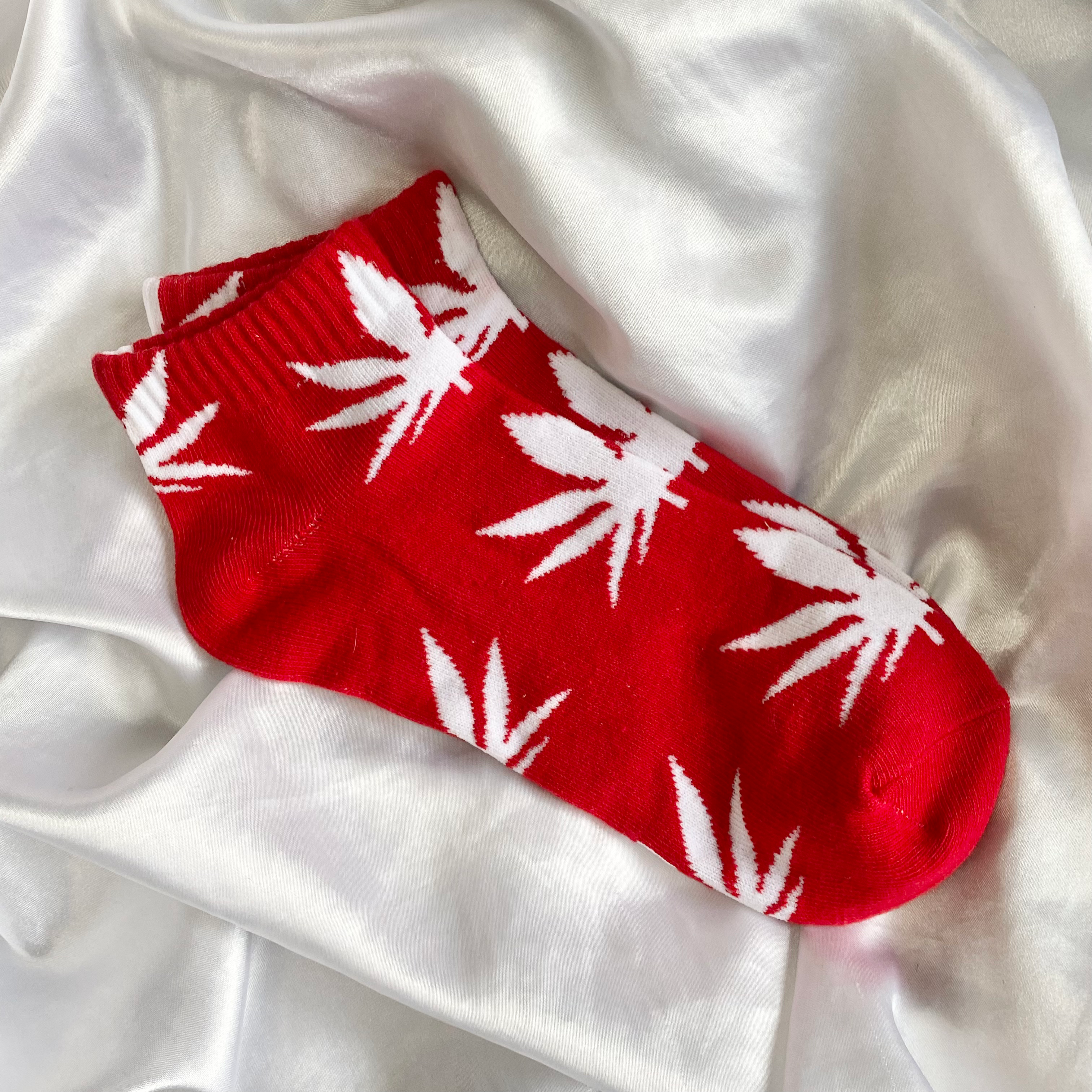 Red & White Weed Leaf Socks image 0