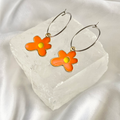 Orange Groovy Flower Hoop Earrings image 0