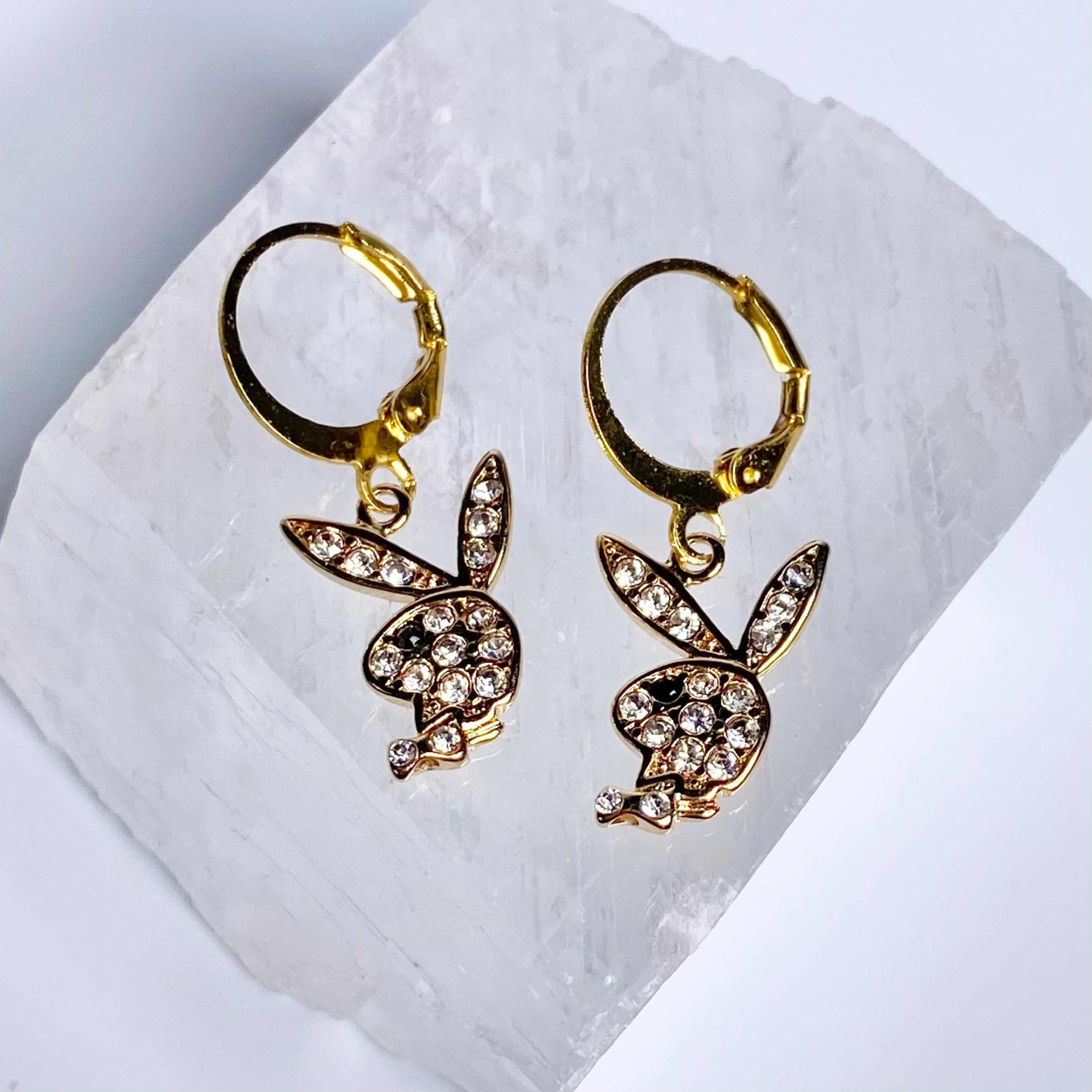 Gold Cubic Zirconia Playboy Earrings image 0