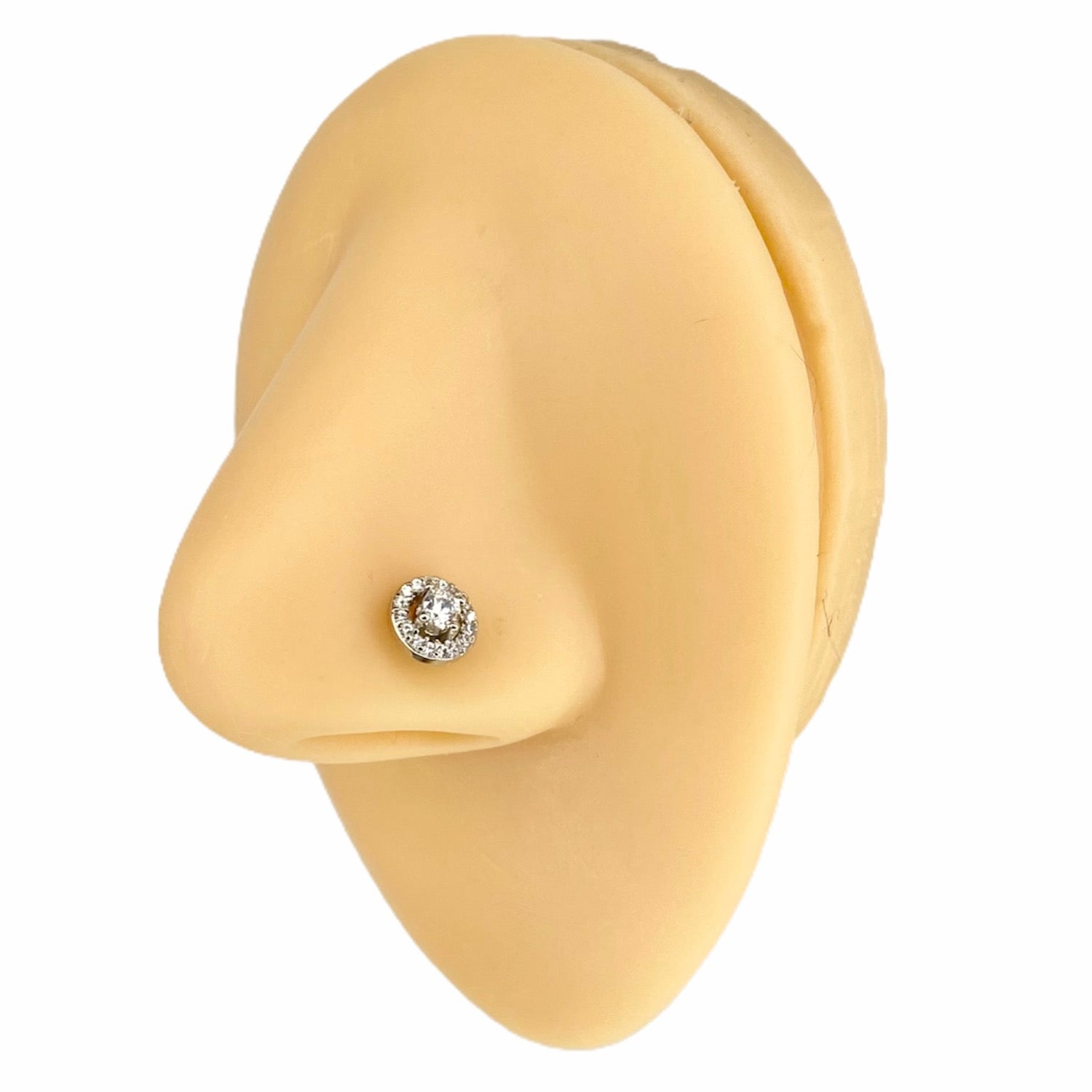 Silver Double Tiered Round CZ Nose Stud image 0