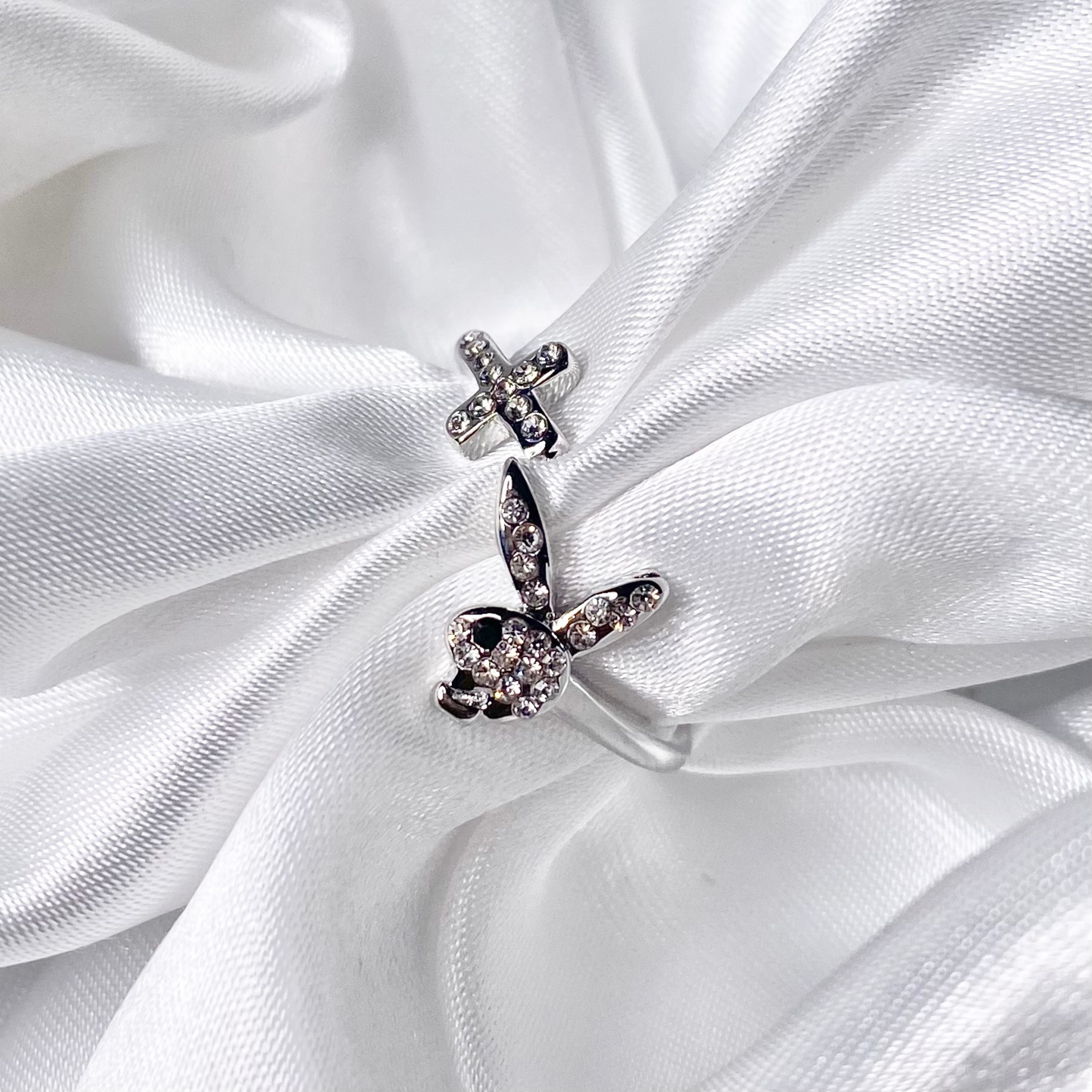 Silver Crystal Playboy Cross Ring image 0