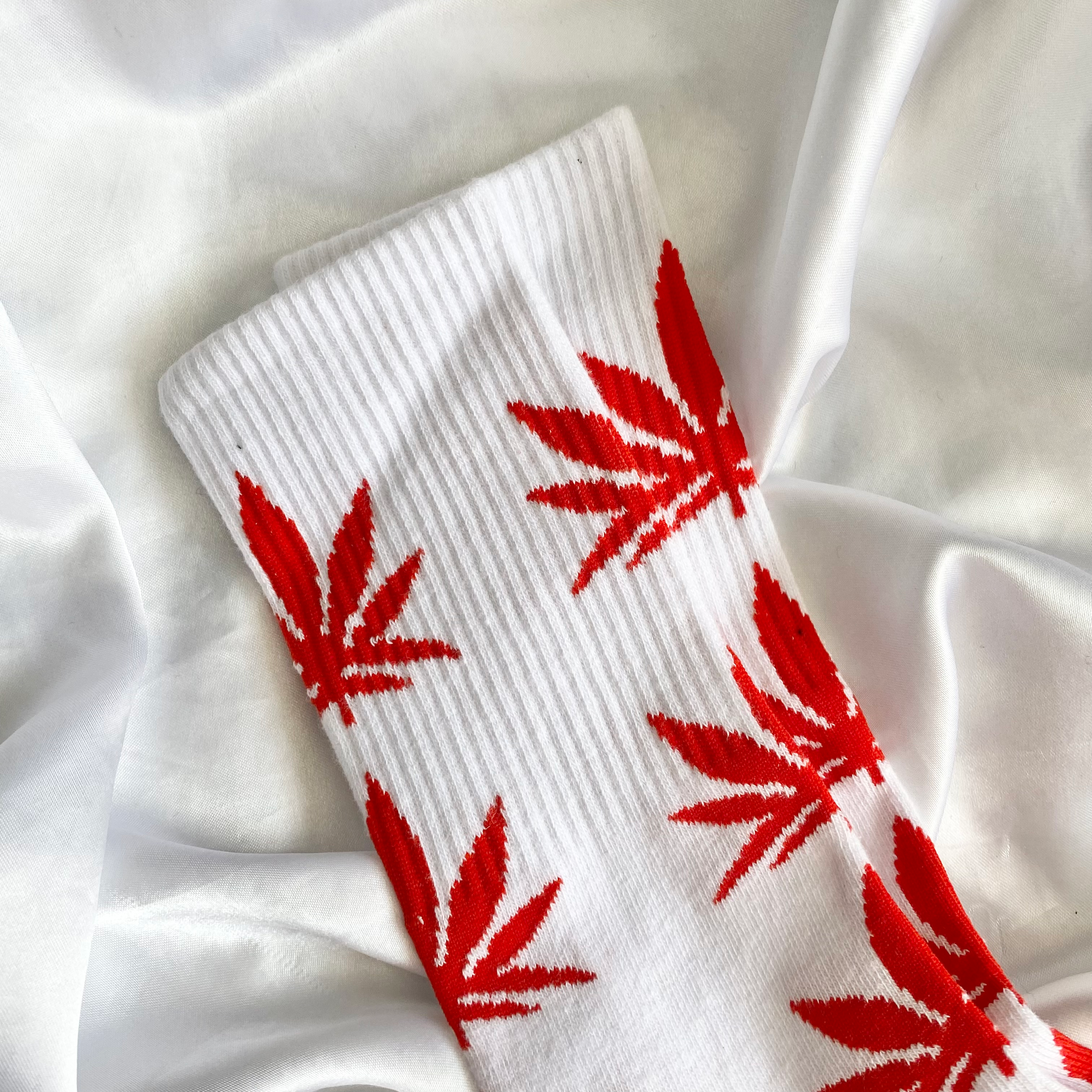 White & Red Weed Leaf Socks image 0
