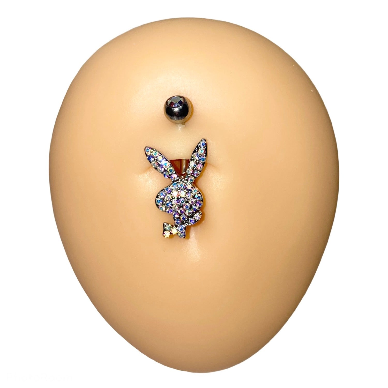 Silver AB Crystal Paved Playboy Belly Bar  image 1