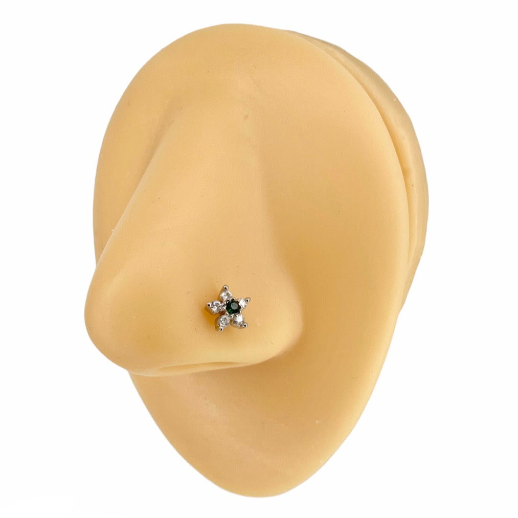 Emerald CZ Flower Nose Stud image 0