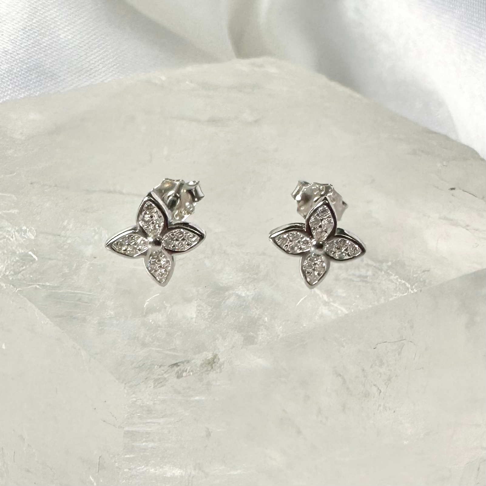 Silver CZ Paved Flower Stud Earrings image 0