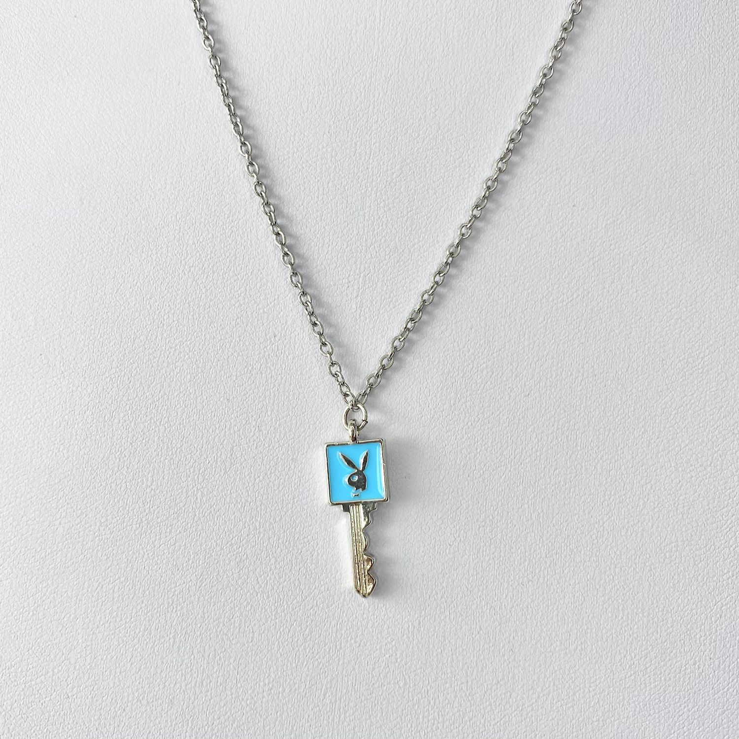 Blue Enamel Playboy Key Necklace image 0