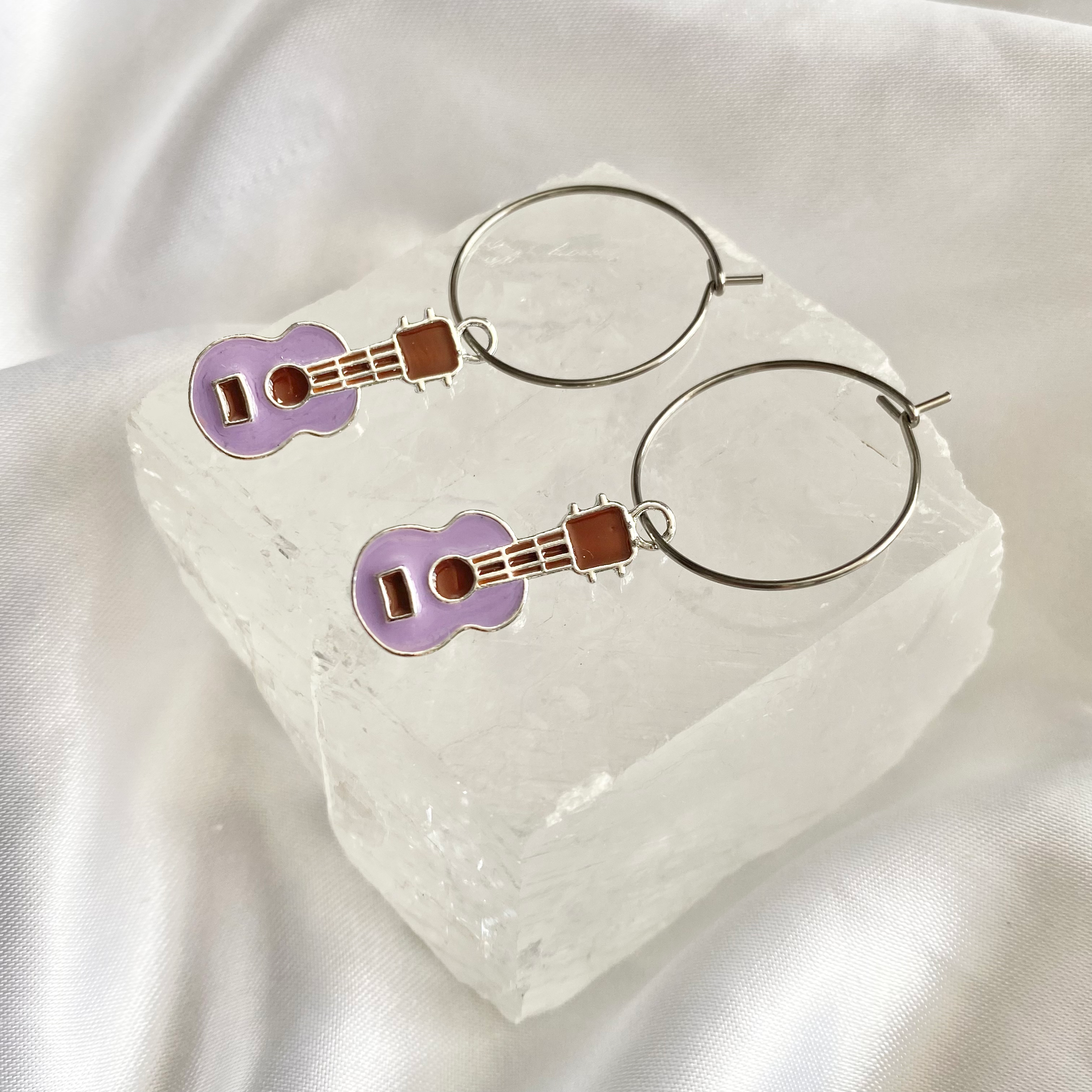 Purple Guitar Hoop Earrings image 0