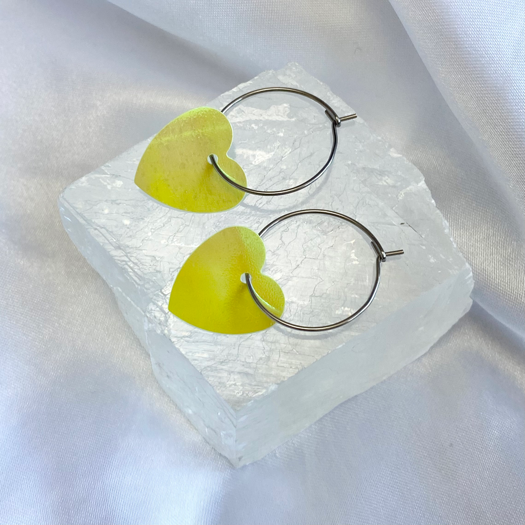 Green AB Sequin Heart Hoop Earrings image 0
