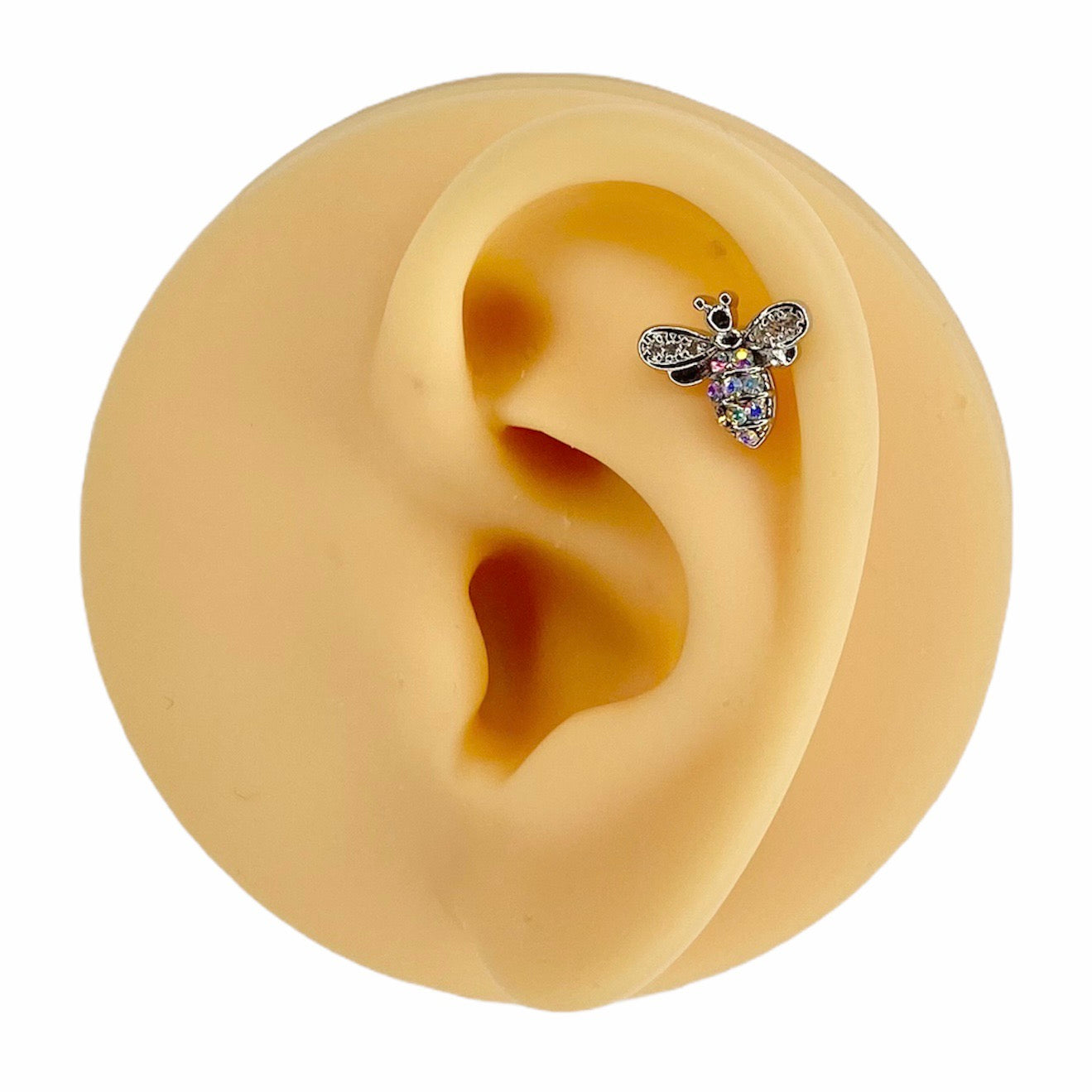 Silver Aurora Borealis CZ Paved Bee Flat Back Stud image 0