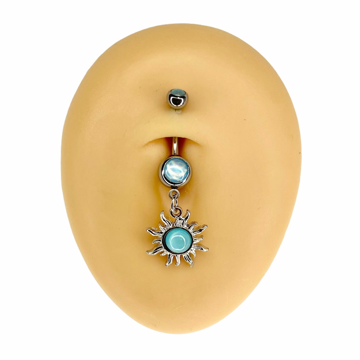 Blue Illuminating Tribal Sun Dangle Belly Bar  image 0