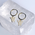 Gold CZ Paved Butterfly Hoop Earrings image 0