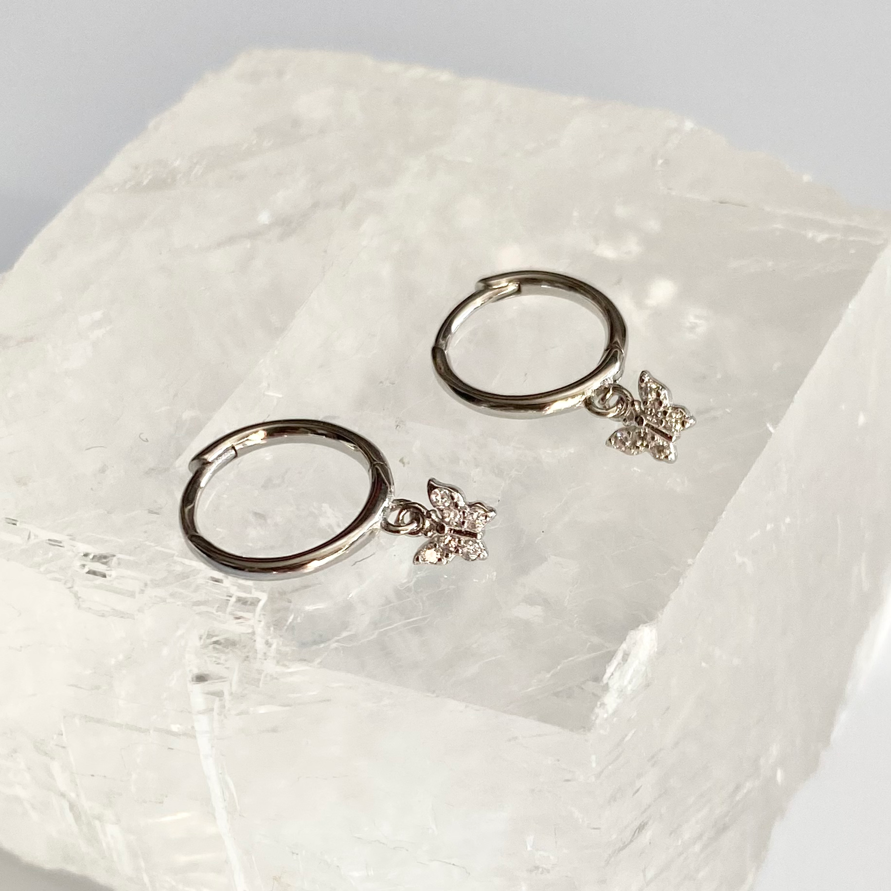 Silver Mini CZ Butterfly Hoop Earrings image 0