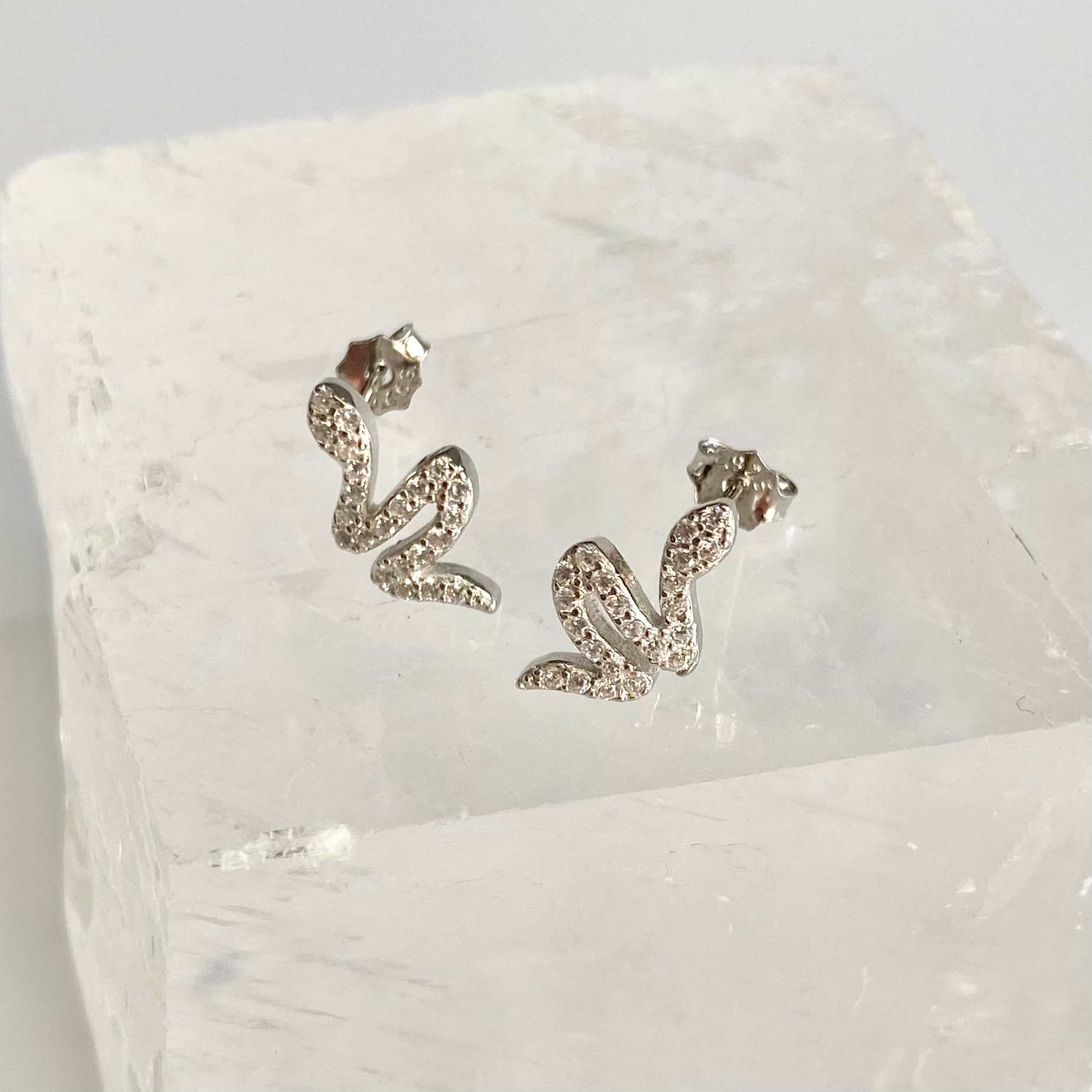 Silver CZ Paved Snake Stud Earrings image 0