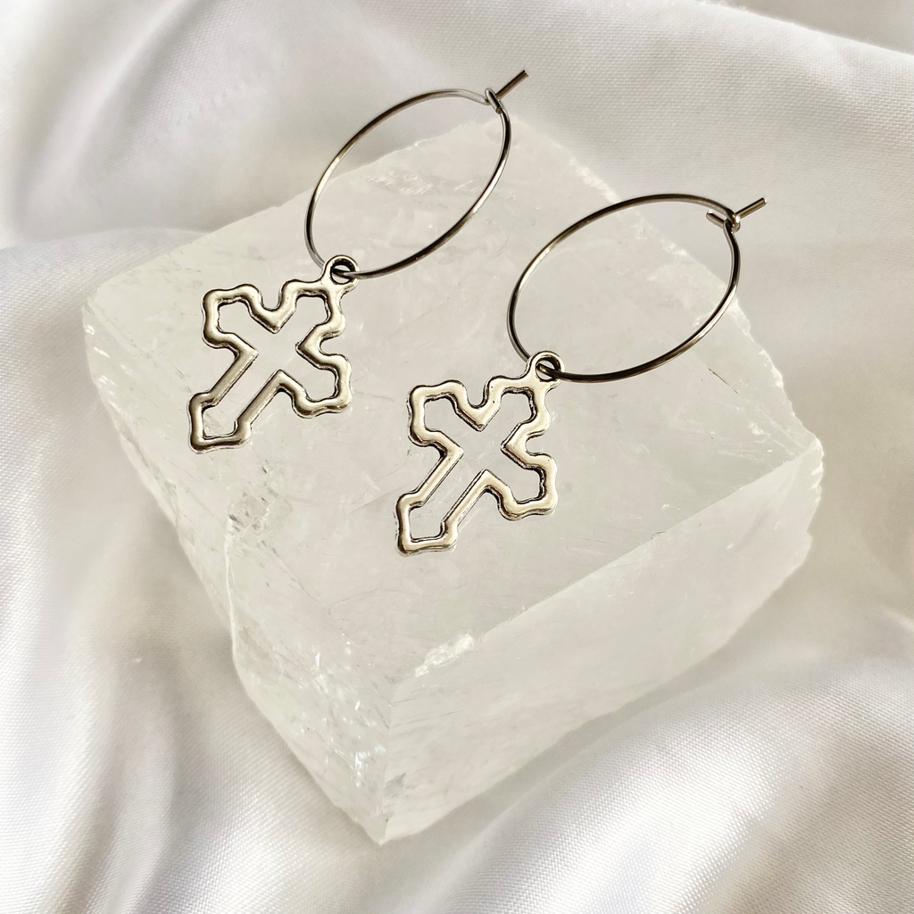 Cross Outline Hoop Earrings image 0