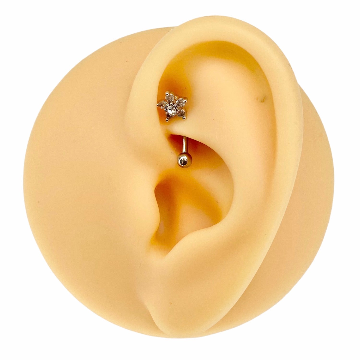 Silver CZ Flower Curved Barbell image 0