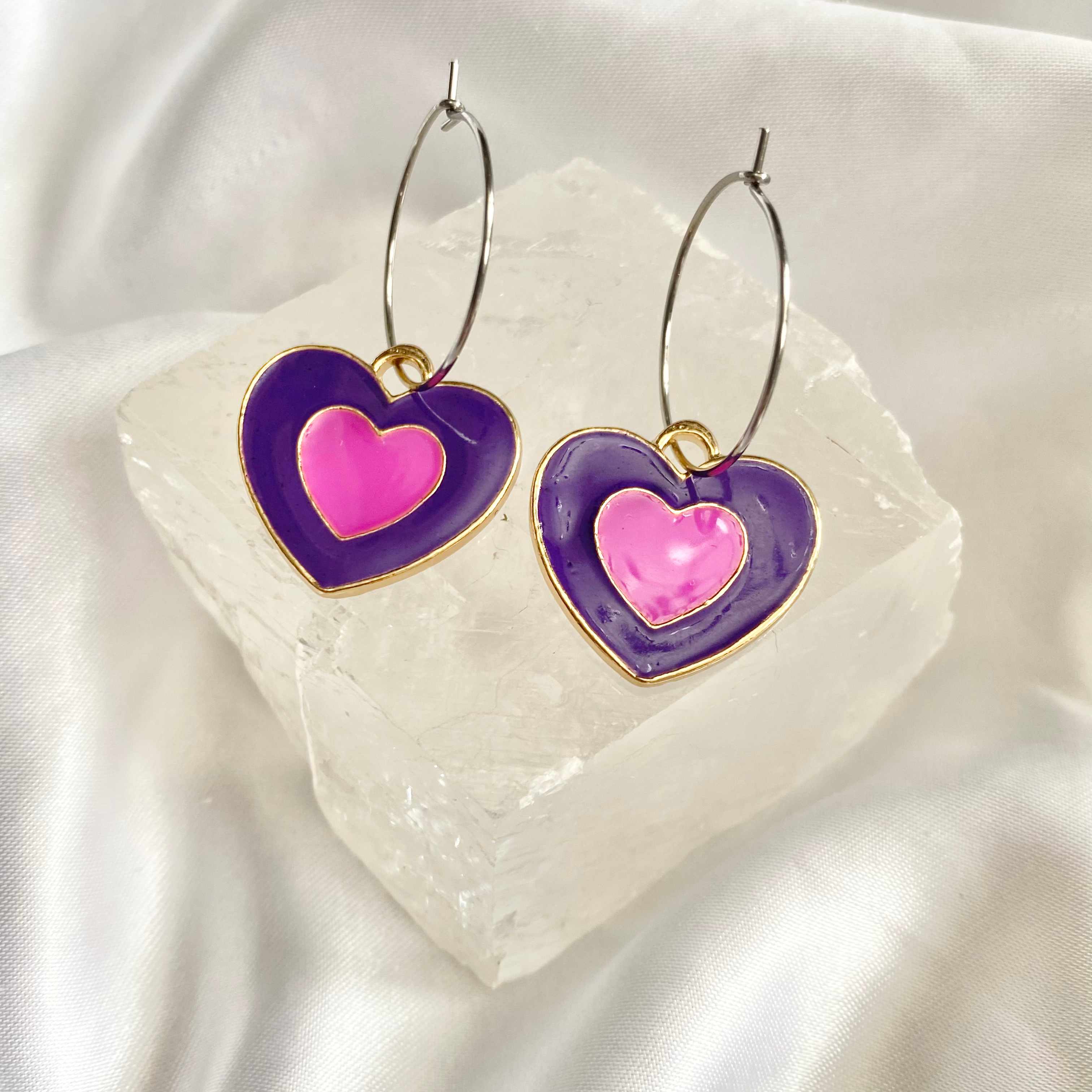 Purple Double Heart Hoop Earrings image 0