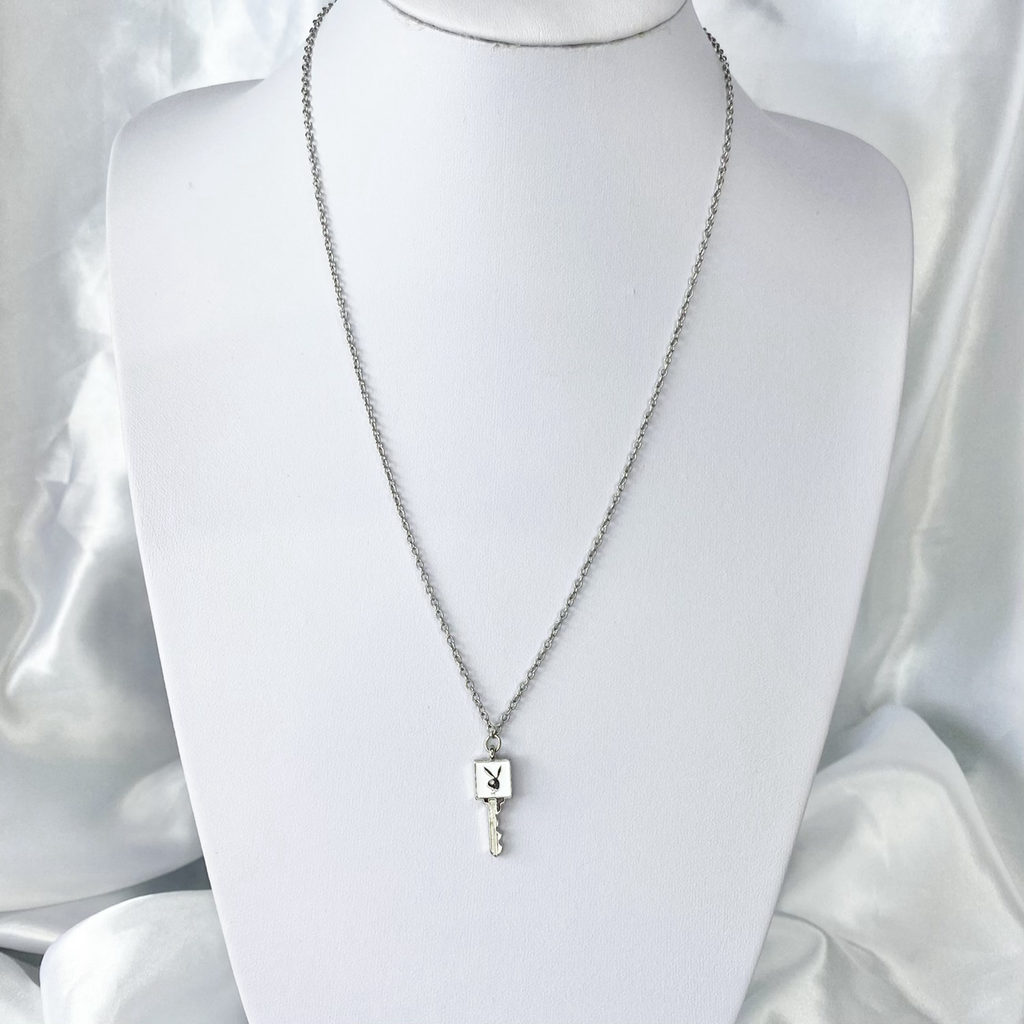 White Enamel Playboy Key Necklace image 1
