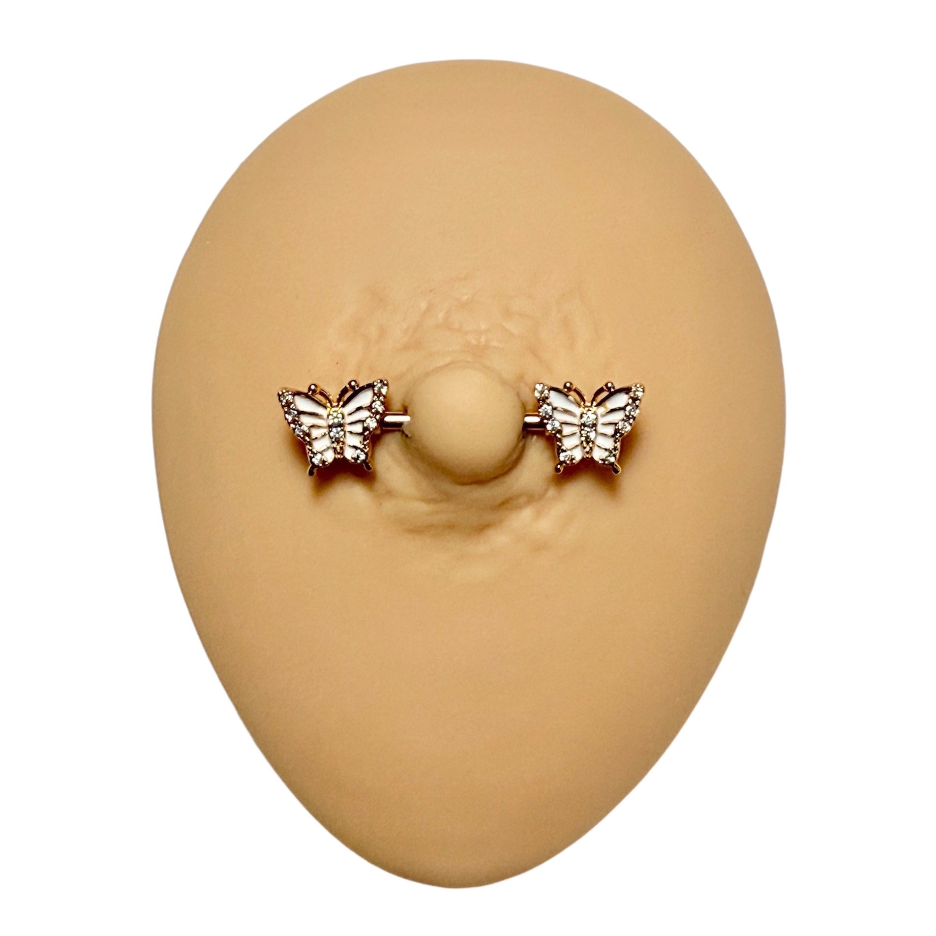 Gold White CZ Butterfly Nipple Bar image 0