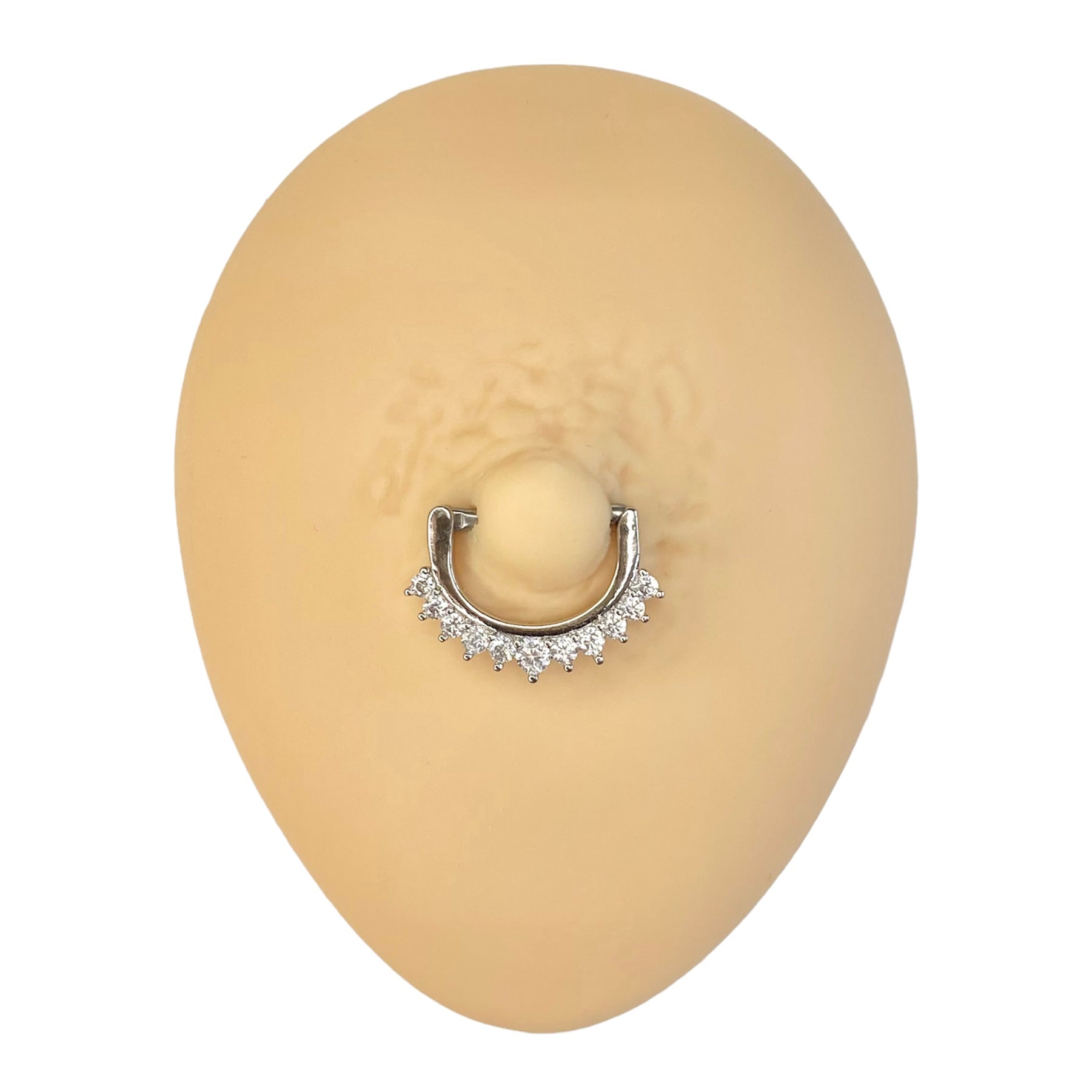Silver CZ Lined Nipple Clicker Bar image 0