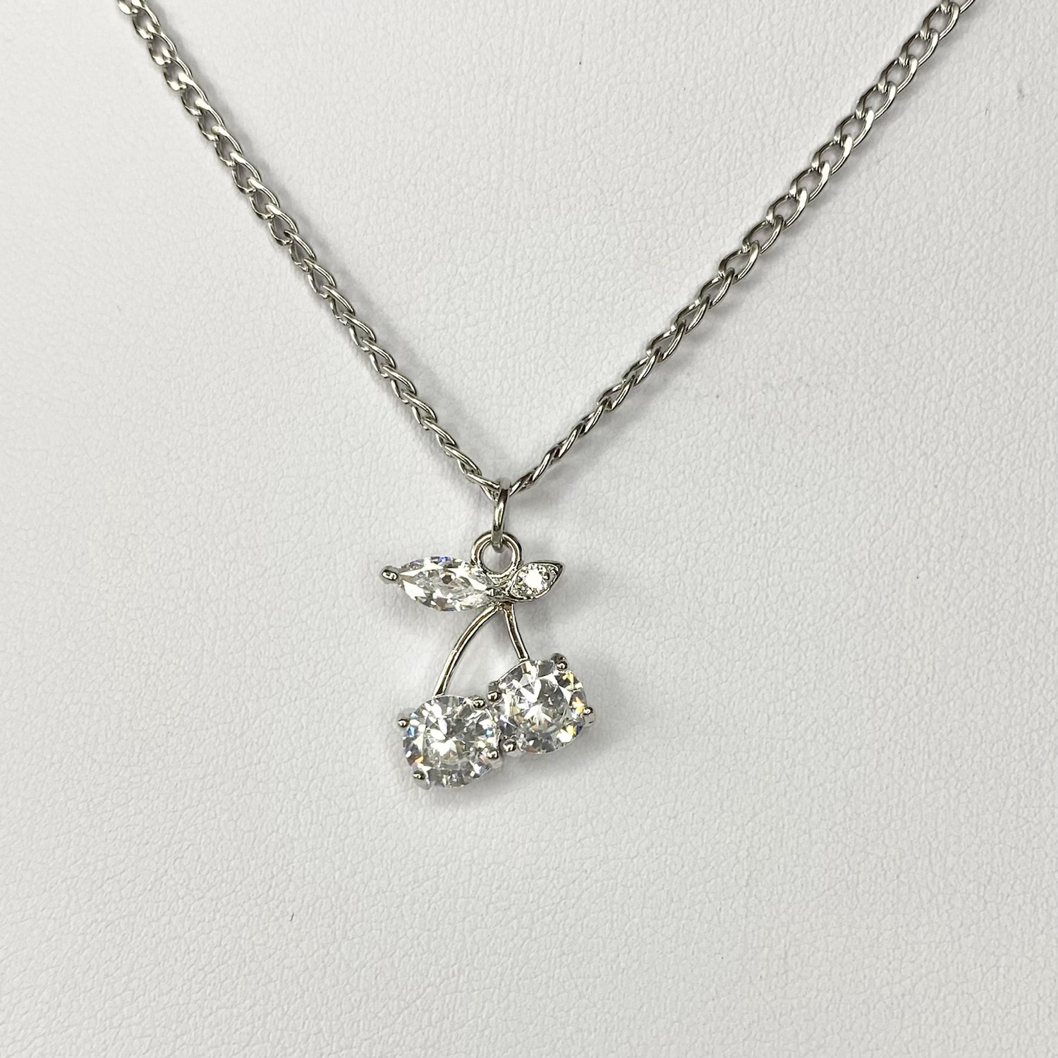 Silver CZ Bling Cherry Necklace image 0